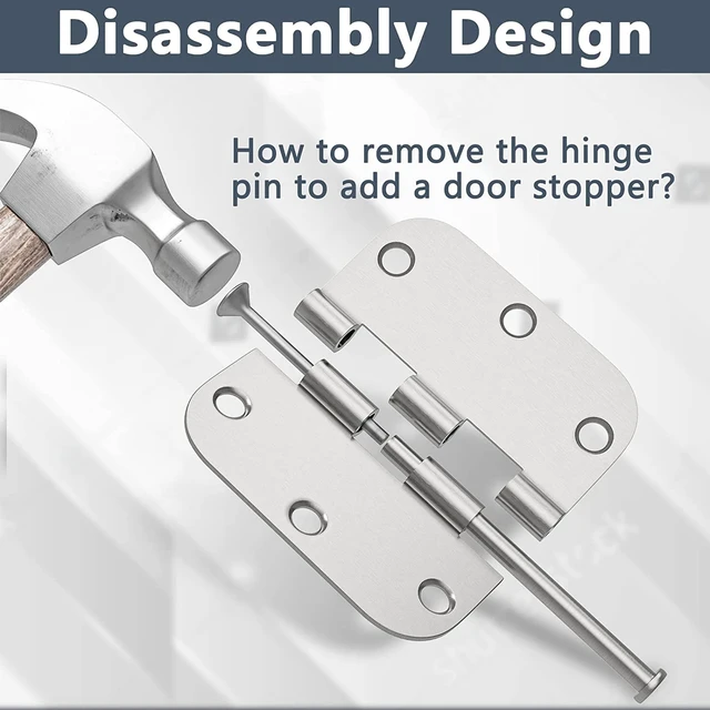Alt view image 6 of 7 - 3 Pack Rounded Door Hinges Brushed Nickel 3.5 x 3.5 inch with 5/8 Radius Satin Nickel 3 1/2 Interior Door Hinges, Flat Iron Bifold Residential Standard 3 ½"x 3 ½" Silver Door Hardware
