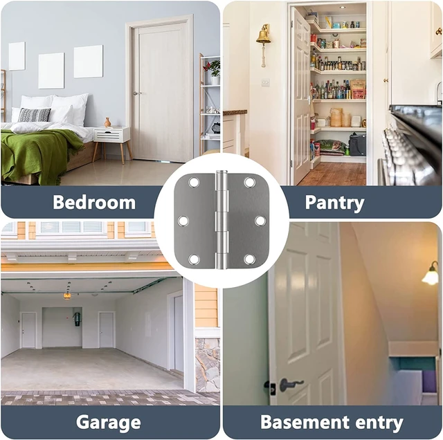Alt view image 7 of 7 - 3 Pack Rounded Door Hinges Brushed Nickel 3.5 x 3.5 inch with 5/8 Radius Satin Nickel 3 1/2 Interior Door Hinges, Flat Iron Bifold Residential Standard 3 ½"x 3 ½" Silver Door Hardware