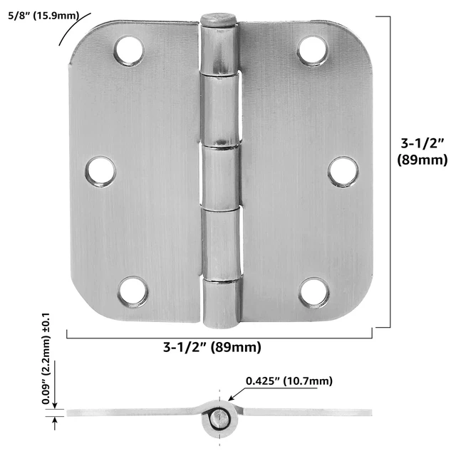 Alt view image 5 of 6 - Rounded Interior Door Hinges with Screws, 3.5" x 3.5", Satin Nickel, Curved Corners, 18-Pack