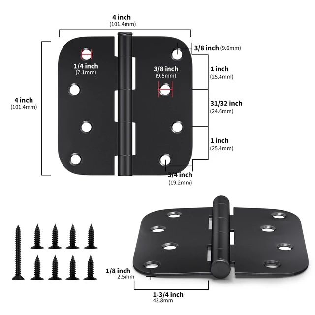 Alt view image 2 of 7 - 12 Pack Interior and Exterior Door Hinges, Matte Black Door Hinges 4 inch x 4 inch with 5/8" Radius Corners