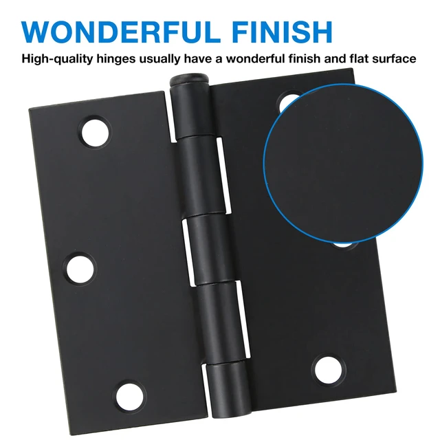 Alt view image 3 of 6 - 18 Pack Matte Black Door Hinges 3.5 x 3.5 Inch with Square Corners | Interior Heavy-Duty Black Door Hinges with Removable Pin, Standard Hardware for Bedroom, Office, and Garage