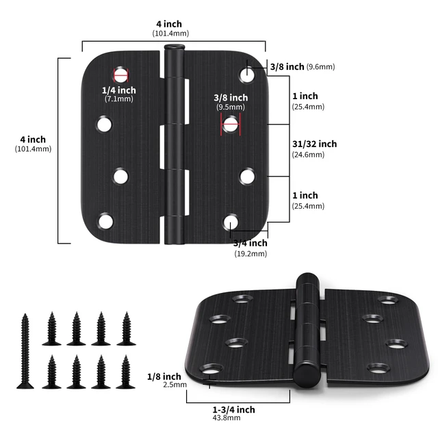 Alt view image 2 of 7 - 3 Pack 4 inch Oil Rubbed Bronze Door Hinges Exterior Door Hinges - Residential Hinges for Interior and Exterior Doors, 5/8" Radius Corners, Iron