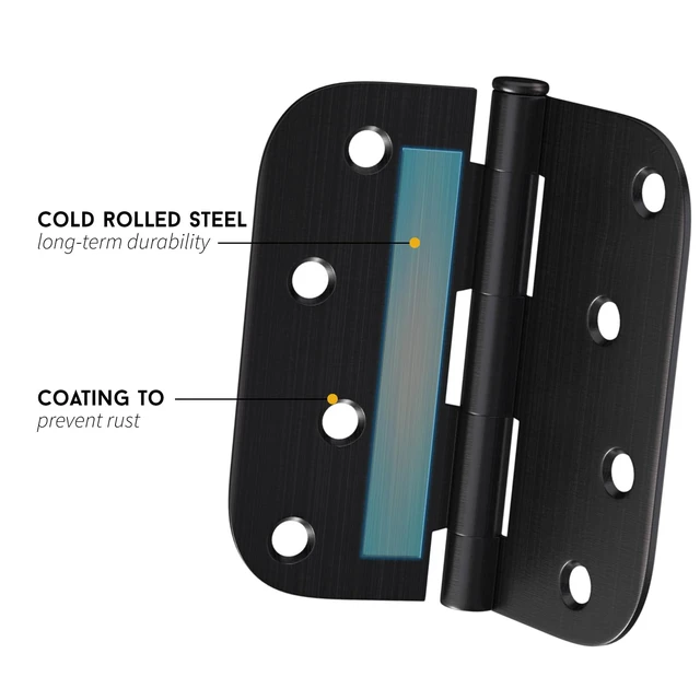 Alt view image 3 of 7 - 3 Pack 4 inch Oil Rubbed Bronze Door Hinges Exterior Door Hinges - Residential Hinges for Interior and Exterior Doors, 5/8" Radius Corners, Iron