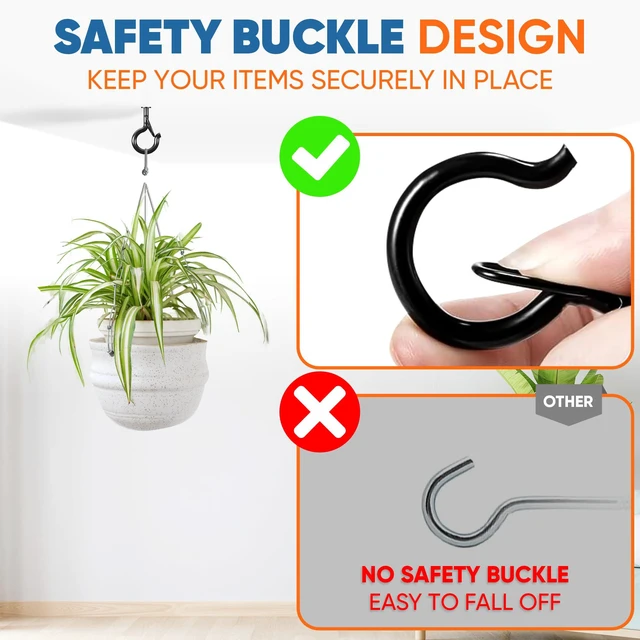 Alt view image 2 of 7 - 250Lbs 5 M8 Q-Hanger Hook with Safety Buckle & Washer, 4Pcs | Black Windproof Screw Hooks for Hanging Plant with Expansion Tubes, Screwdriver, Hanging Outdoor String Light Christmas Patio