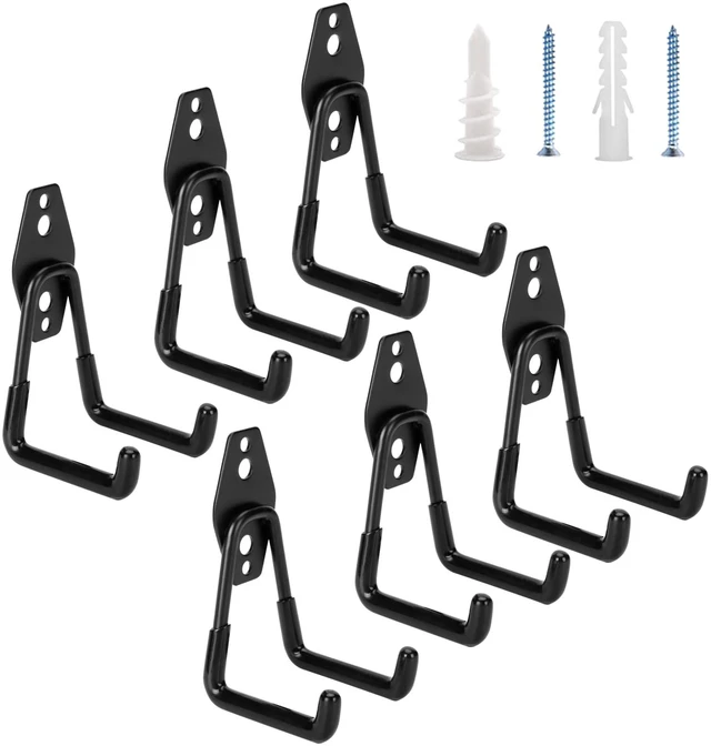 Main image of 6 Pack Garage Hooks Heavy Duty - Supports 100 lbs | Utility Steel Garage Hanger & Organizer for Organizing Garden Lawn Tools, Ladders, Garden Hose, Digging Shovel, Bikes, Ropes