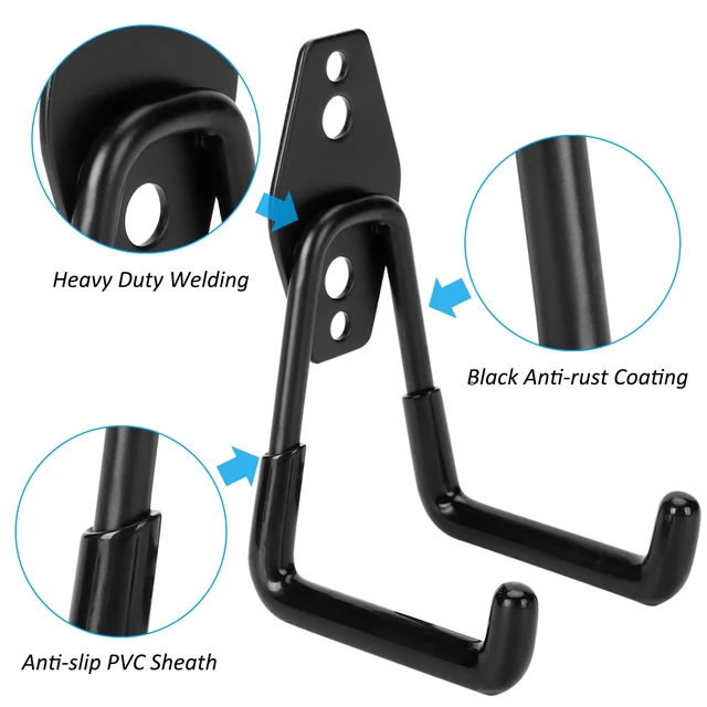 Alt view image 3 of 7 - 6 Pack Garage Hooks Heavy Duty - Supports 100 lbs | Utility Steel Garage Hanger & Organizer for Organizing Garden Lawn Tools, Ladders, Garden Hose, Digging Shovel, Bikes, Ropes