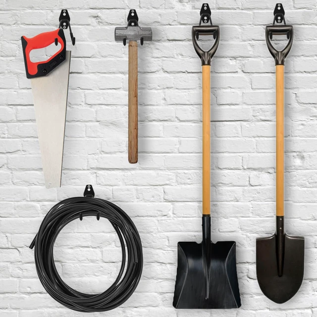 Alt view image 6 of 7 - 6 Pack Garage Hooks Heavy Duty - Supports 100 lbs | Utility Steel Garage Hanger & Organizer for Organizing Garden Lawn Tools, Ladders, Garden Hose, Digging Shovel, Bikes, Ropes