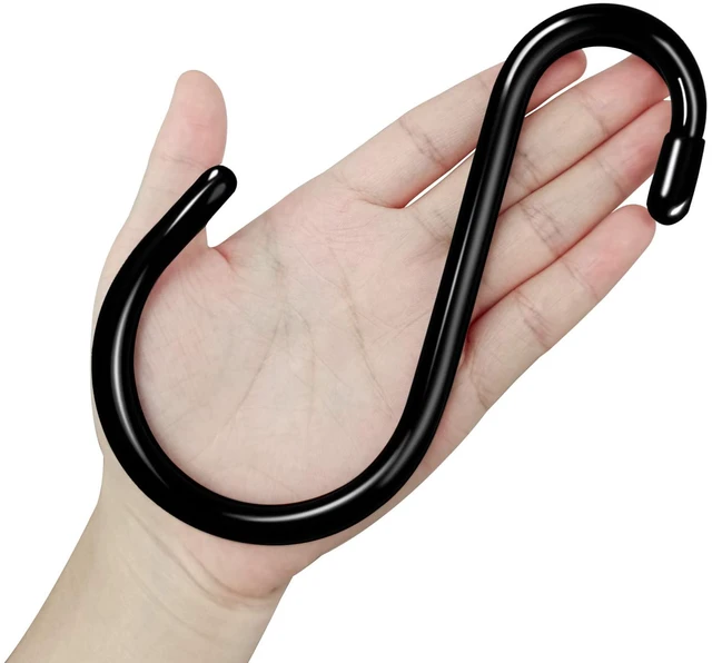Main image of 12 Pack 6 Inch Heavy Duty Large S Hook Vinyl Coated S Hooks for Hanging Plants,7mm Thickness Non Slip Sturdy Metal Black Jean Hooks for Closet,Bird Feeders,Kitchen,Large Object,Tools,Bikes