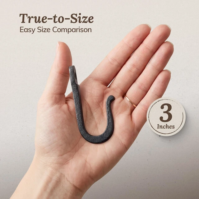 Alt view image 4 of 7 - Railroad Spike Cast Iron Hooks (10 Pack) Handmade Blacksmith, Wall Mounted Farmhouse Decorative Hooks, PowderCoated for Interior or Exterior Use, Rust Proof for Hanging Coats, Bags or Pots (Black)