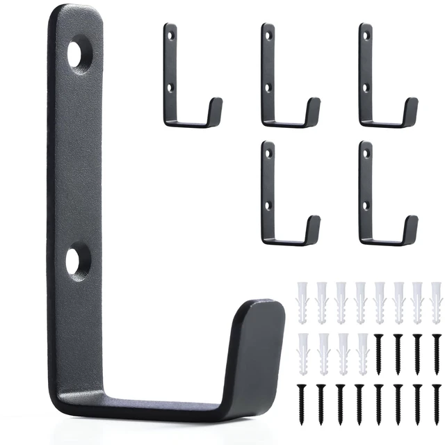 Main image of Heavy Duty Hooks, Stainless Steel Hooks for Hanging, Wall Mount Hook, Coat Hook, Wall Hooks Towel Hook Garage Holder Screw Hanger, Utility Hooks, 6 Pack (Black)