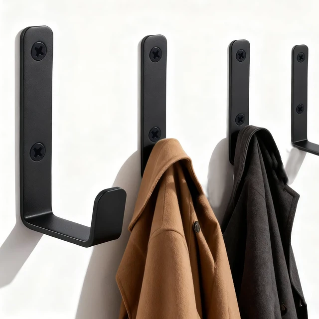 Alt view image 3 of 7 - Heavy Duty Hooks, Stainless Steel Hooks for Hanging, Wall Mount Hook, Coat Hook, Wall Hooks Towel Hook Garage Holder Screw Hanger, Utility Hooks, 6 Pack (Black)