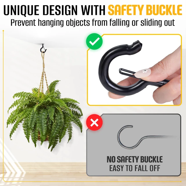 Alt view image 2 of 7 - 250Lbs 6 M10 Q-Hanger Hook with Safety Buckle & Washer, 2Pcs | Black Windproof Screw Hooks for Hanging Plant with Expansion Tubes, Screwdriver, Hanging Outdoor String Light Christmas Patio