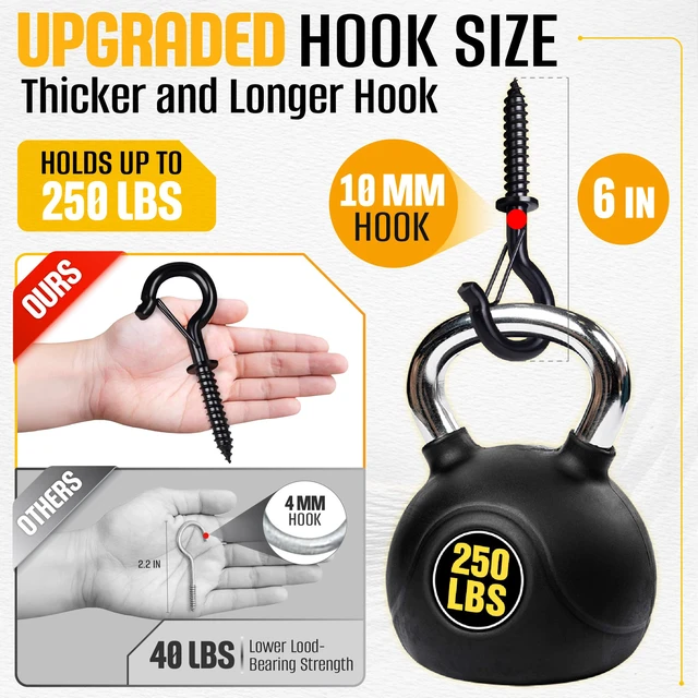 Alt view image 3 of 7 - 250Lbs 6 M10 Q-Hanger Hook with Safety Buckle & Washer, 2Pcs | Black Windproof Screw Hooks for Hanging Plant with Expansion Tubes, Screwdriver, Hanging Outdoor String Light Christmas Patio