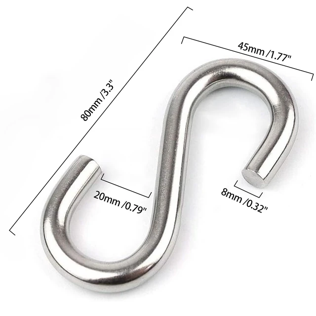 Alt view image 2 of 7 - 2 Pack 3.3-Inch Heavy Duty S Hooks, 304 Stainless Steel Swing Hammock Hooks, Maximum Load Capacity 557 lbs