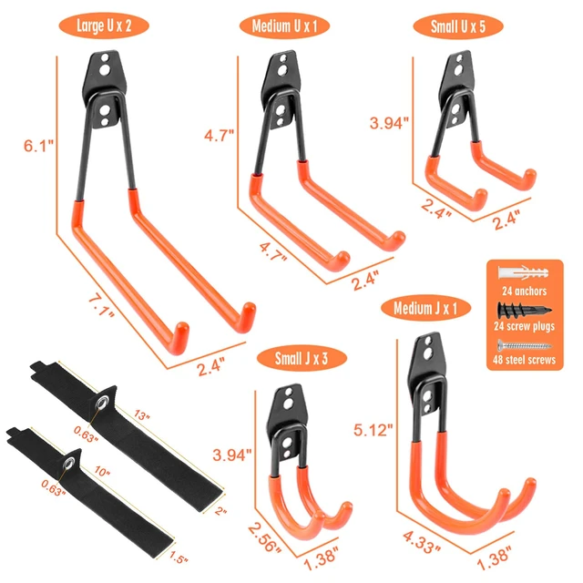 Alt view image 2 of 7 - Garage Hooks Heavy Duty 14 Pack, Steel Garage Storage Hooks, Tool Hangers for Garage Wall Utility Wall Mount Garage Hooks and Hangers with Anti-slip Coating for Garden Tools, Ladders, Bulky Items
