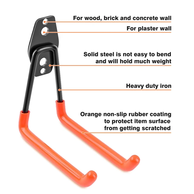 Alt view image 3 of 7 - Garage Hooks Heavy Duty 14 Pack, Steel Garage Storage Hooks, Tool Hangers for Garage Wall Utility Wall Mount Garage Hooks and Hangers with Anti-slip Coating for Garden Tools, Ladders, Bulky Items