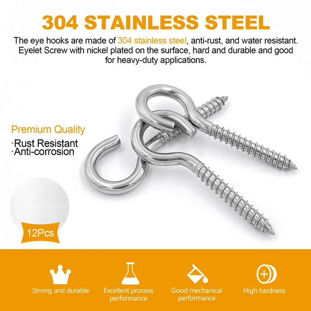 Alt view image 6 of 7 - 3.2 Inches 304 Stainless Steel Screw Eyes 6 Pack,Heavy Duty Screw in Hooks for Hammock Stand, Indoor Ceiling&Outdoor