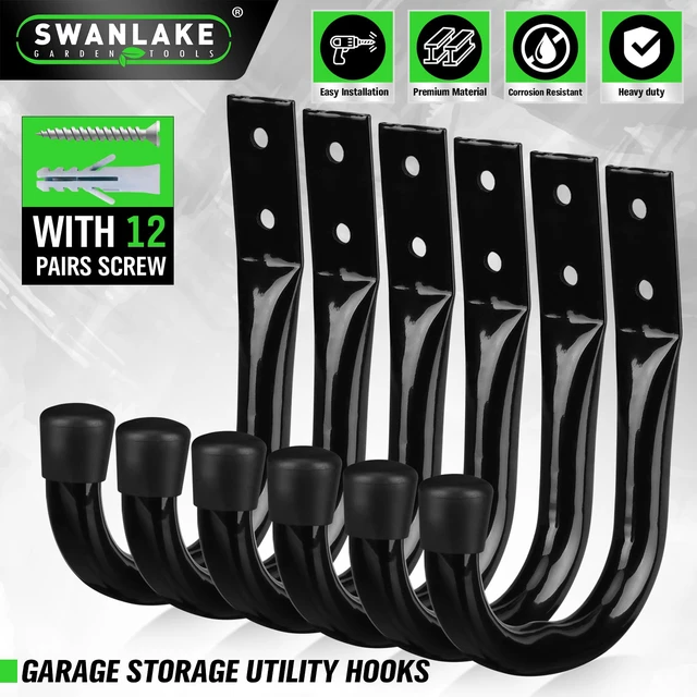 Alt view image 2 of 7 - Heavy Duty Garage Storage Hooks, 6-piece Bike Hooks for Garage Wall, Utility Garage Hooks, Wall Mount J Hook for Hanging, Large Metal Storage Organizer Tool, Extension Cord Hanger