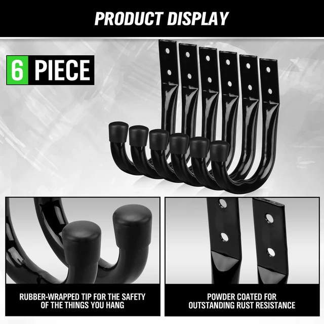 Alt view image 4 of 7 - Heavy Duty Garage Storage Hooks, 6-piece Bike Hooks for Garage Wall, Utility Garage Hooks, Wall Mount J Hook for Hanging, Large Metal Storage Organizer Tool, Extension Cord Hanger