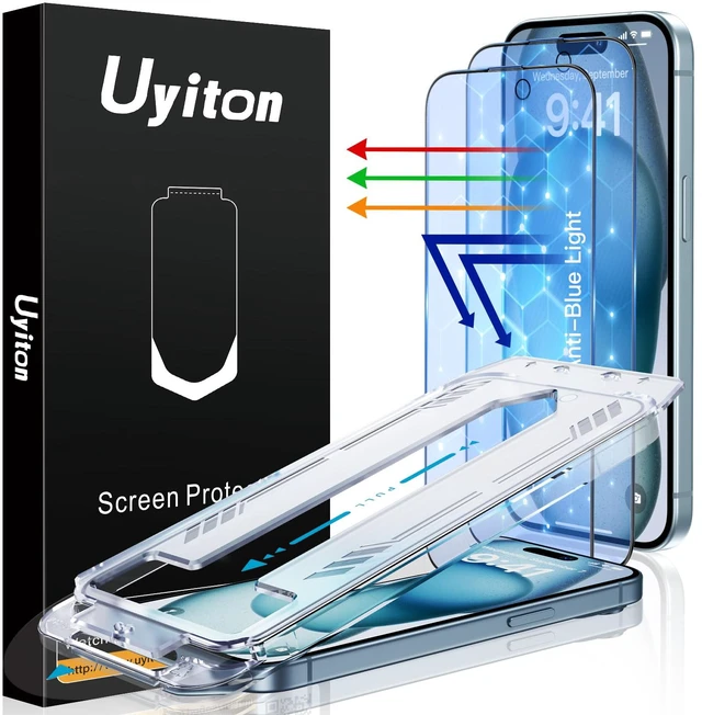 Main image of Anti-Blue Light for iPhone 15 Screen Protector | Unbreak-Glass Full Coverage Case Friendly Scratch Resistance 9H Tempered Glass Screen Protector for iPhone 15, 2 Pack