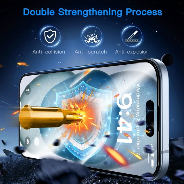 Alt view image 5 of 7 - Anti-Blue Light for iPhone 15 Screen Protector | Unbreak-Glass Full Coverage Case Friendly Scratch Resistance 9H Tempered Glass Screen Protector for iPhone 15, 2 Pack