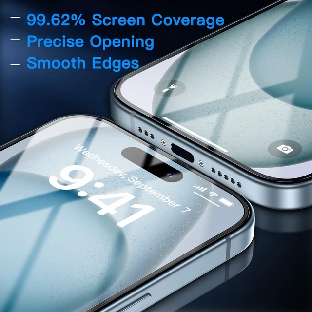 Alt view image 6 of 7 - Anti-Blue Light for iPhone 15 Screen Protector | Unbreak-Glass Full Coverage Case Friendly Scratch Resistance 9H Tempered Glass Screen Protector for iPhone 15, 2 Pack