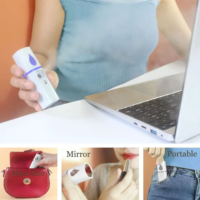 Alt view image 4 of 6 - Nano Facial Mister Portable Mist Sprayer with Mirror Mini Cool Mist Spray for Skin Care & Facial Body Moisturized & Eyelash Extensions, USB Rechargeable (White)