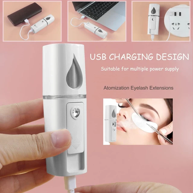 Alt view image 5 of 6 - Nano Facial Mister Portable Mist Sprayer with Mirror Mini Cool Mist Spray for Skin Care & Facial Body Moisturized & Eyelash Extensions, USB Rechargeable (White)
