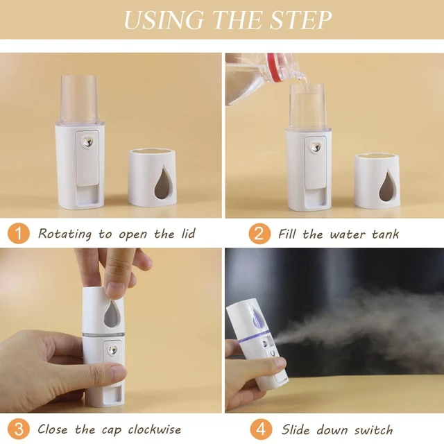 Alt view image 6 of 6 - Nano Facial Mister Portable Mist Sprayer with Mirror Mini Cool Mist Spray for Skin Care & Facial Body Moisturized & Eyelash Extensions, USB Rechargeable (White)