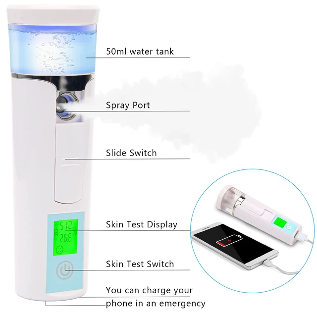 Alt view image 5 of 7 - Nano Facial Mister, Mini Facial Steamer, Handy Moisturizing Mist Sprayer, Atomization Eyelash Extensions Skin Care Steamer (Water Supplementer) (50ml)