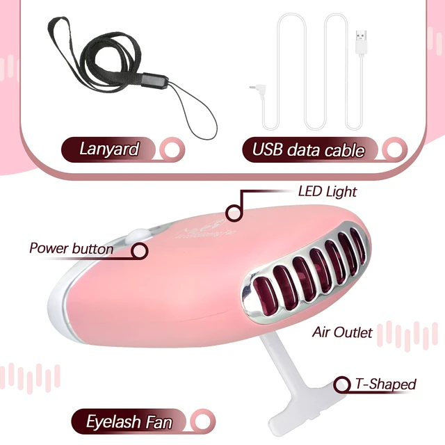 Alt view image 2 of 7 - 3 Pcs Nano Mister Fan for Lash Extensions Set, Heart Style, Pink | Mini USB Dryer, Handheld Mirror for Eyelash Checks, Portable Facial Steamer with 20 ml Tank, Extension Professional Tools