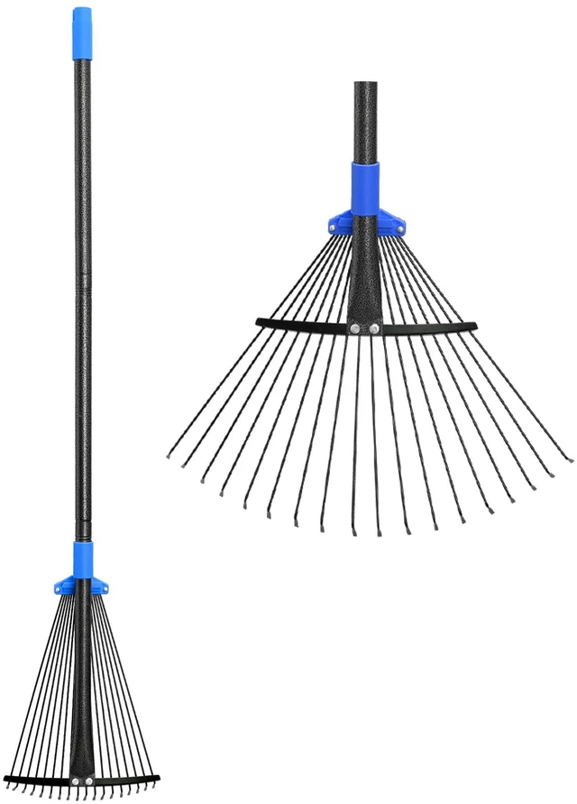 Main image of Adjustable Metal Leaf Rake Long Handle, Garden Rakes for Lawns Heavy Duty Leaves with Expandable Head 8-17", Yard Women Kids Rake for Gardening RV Camping