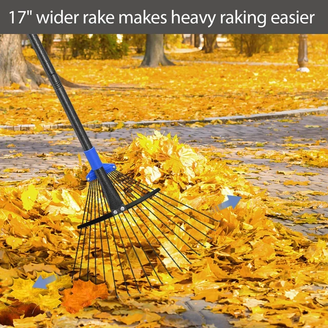 Alt view image 5 of 7 - Adjustable Metal Leaf Rake Long Handle, Garden Rakes for Lawns Heavy Duty Leaves with Expandable Head 8-17", Yard Women Kids Rake for Gardening RV Camping