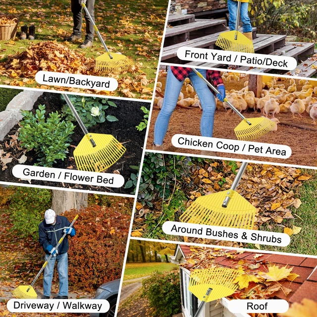 Alt view image 6 of 6 - Lightweight Leaf Rake for Lawns - Anti-Break Nylon Plastic Head,Easy Yard & Garden Rake for Women,Seniors,Kids, 16.5" Wide for Leaves, Grass,Pine Needles,Gardening,Adjustable 3565" Long Handle