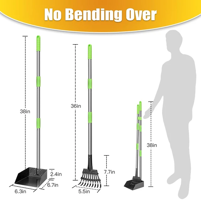 Alt view image 2 of 7 - Pooper Scooper, Dog Pooper Scooper Long Handle Stainless Metal Tray and Rake for Medium Small Dogs Heavy Duty Pet Supplies to Use for Grass, Dirt or Gravel