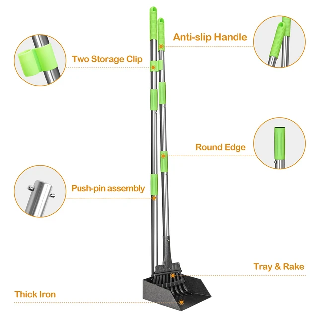 Alt view image 3 of 7 - Pooper Scooper, Dog Pooper Scooper Long Handle Stainless Metal Tray and Rake for Medium Small Dogs Heavy Duty Pet Supplies to Use for Grass, Dirt or Gravel