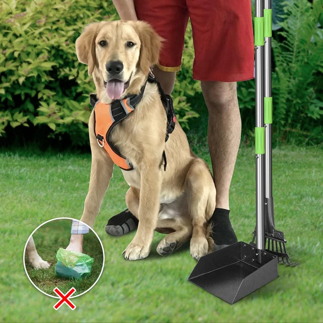 Alt view image 5 of 7 - Pooper Scooper, Dog Pooper Scooper Long Handle Stainless Metal Tray and Rake for Medium Small Dogs Heavy Duty Pet Supplies to Use for Grass, Dirt or Gravel