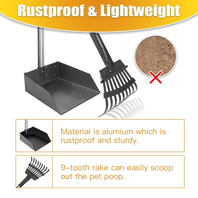 Alt view image 4 of 7 - Pooper Scooper, Dog Pooper Scooper Long Handle Stainless Metal Tray and Rake for Medium Small Dogs Heavy Duty Pet Supplies to Use for Grass, Dirt or Gravel