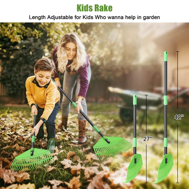 Alt view image 6 of 7 - Lightweight Plastic Leaf Rake for Lawns - 16.5'' Wide Garden Rake for Leaves,Gentle on Lawn,50'' Adjustable for Women Seniors Kids,Outdoor Yard Rakes for Sweep Leaves,Grass, Pine Needle
