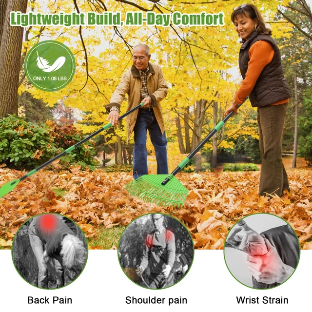Alt view image 3 of 7 - Lightweight Plastic Leaf Rake for Lawns - 16.5'' Wide Garden Rake for Leaves,Gentle on Lawn,50'' Adjustable for Women Seniors Kids,Outdoor Yard Rakes for Sweep Leaves,Grass, Pine Needle