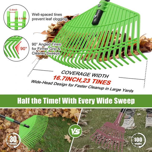 Alt view image 4 of 7 - Lightweight Plastic Leaf Rake for Lawns - 16.5'' Wide Garden Rake for Leaves,Gentle on Lawn,50'' Adjustable for Women Seniors Kids,Outdoor Yard Rakes for Sweep Leaves,Grass, Pine Needle