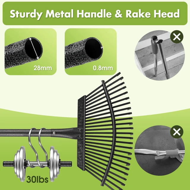 Alt view image 2 of 7 - Rake for Leaves, Heavy Duty Leaf Rakes for Lawns & Yard - 65 Adjustable Long Handle 18 Width 25 Metal Tines - Gardening Rake for Adults Kids for Shrub,Grass,Mulch