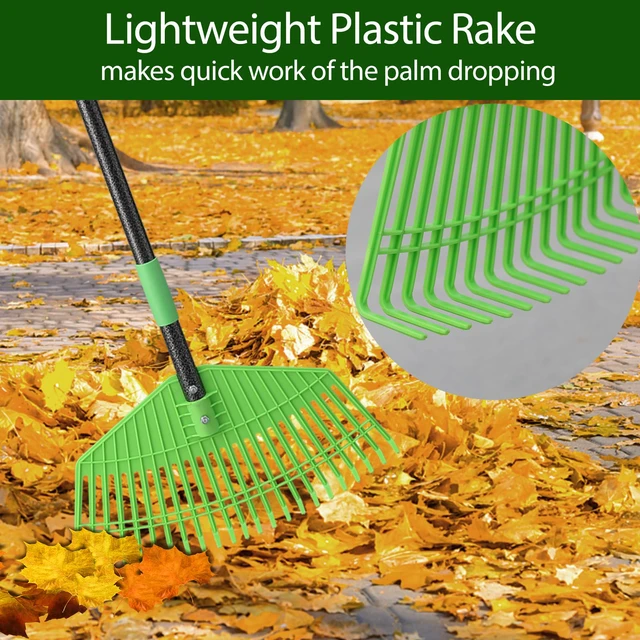 Alt view image 2 of 7 - Plastic Rake for Leaves, 23 Tines 16" Wide Plastic Lawn Gravel Shrub Leaf Rake for Leaves and Grass, Thatch Garden Rakes for Yard Heavy Duty Long Handle 35-55"