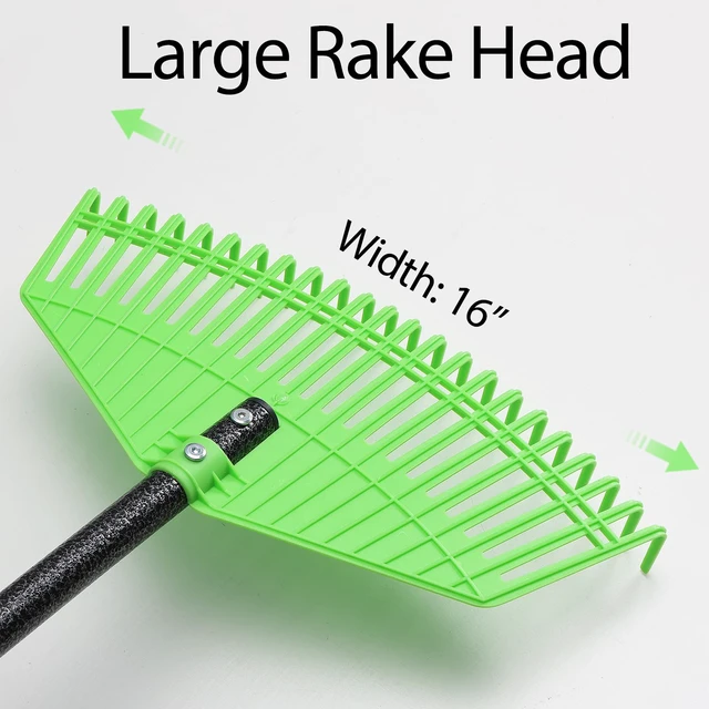 Alt view image 3 of 7 - Plastic Rake for Leaves, 23 Tines 16" Wide Plastic Lawn Gravel Shrub Leaf Rake for Leaves and Grass, Thatch Garden Rakes for Yard Heavy Duty Long Handle 35-55"
