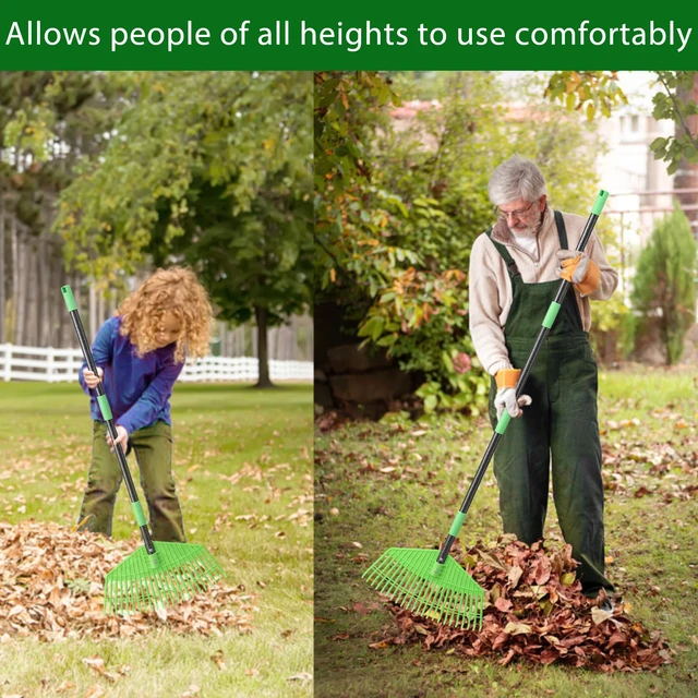 Alt view image 5 of 7 - Plastic Rake for Leaves, 23 Tines 16" Wide Plastic Lawn Gravel Shrub Leaf Rake for Leaves and Grass, Thatch Garden Rakes for Yard Heavy Duty Long Handle 35-55"