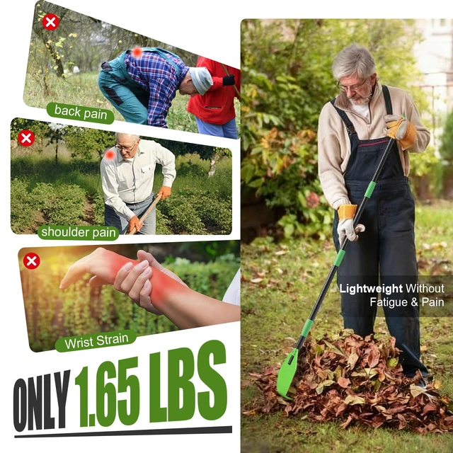 Alt view image 4 of 7 - Plastic Leaf Rake with Adjustable 65'' Handle - Lightweight Outdoor Yard Rakes for Leaves,Grass & Pine Needle,Mulch,Gentle On Lawn Garden - Easy to Use for Women,Seniors & Kids