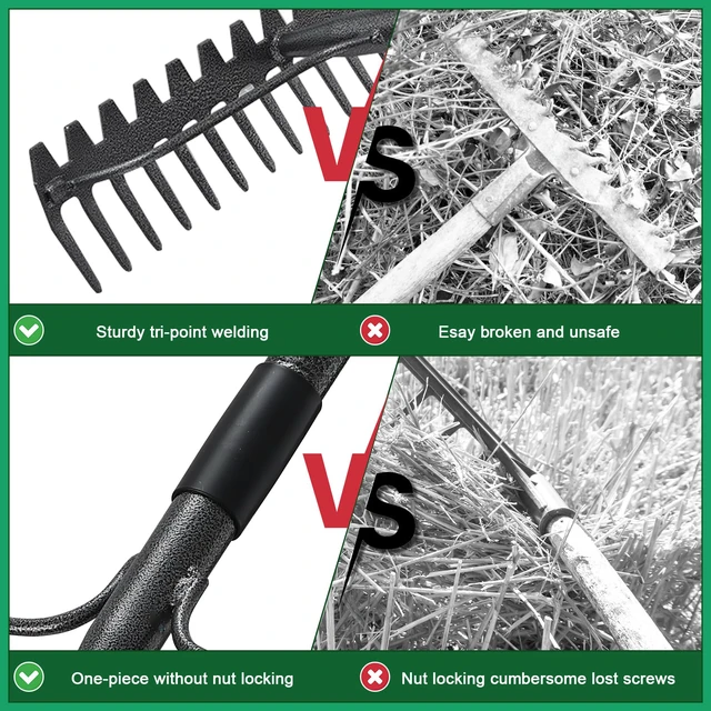 Alt view image 2 of 7 - 63'' Bow Rake 17 Tines Metal Head Rakes with Stainless Steel HandleHeavy Duty Garden Rake for Loosening Soil Gathering Leaf Leveling Lawn Farming Land Management Yarn Thatch Rake
