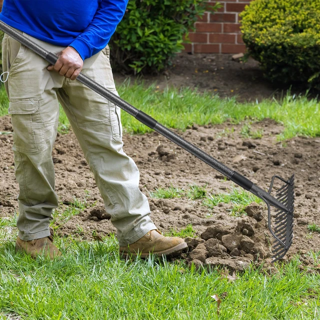 Alt view image 5 of 7 - 63'' Bow Rake 17 Tines Metal Head Rakes with Stainless Steel HandleHeavy Duty Garden Rake for Loosening Soil Gathering Leaf Leveling Lawn Farming Land Management Yarn Thatch Rake
