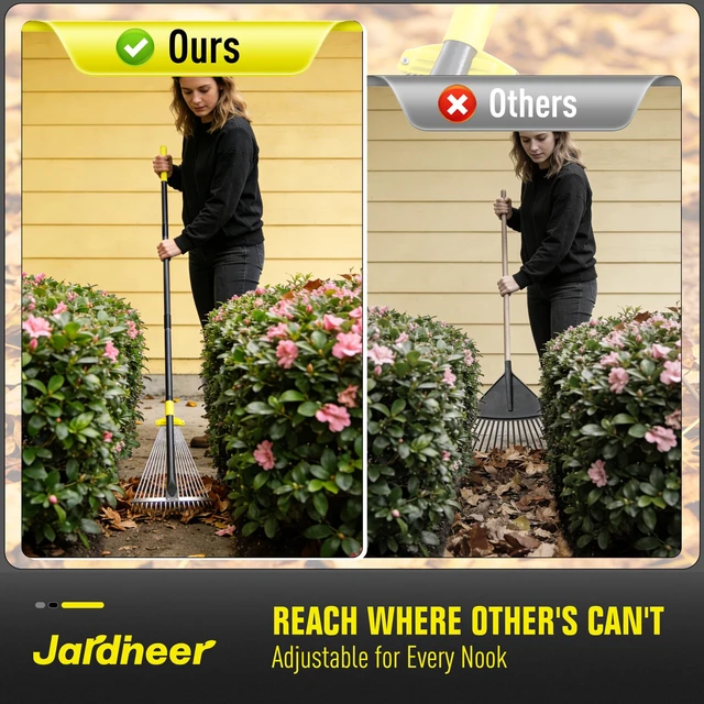 Alt view image 6 of 7 - Adjustable Leaf Rake, Expandable Lightweight Metal Yard Rakes | 59" long handle, Collapsible for easy storage, Ideal for tight spaces, flower beds, leaves, pine needles, yard and camping