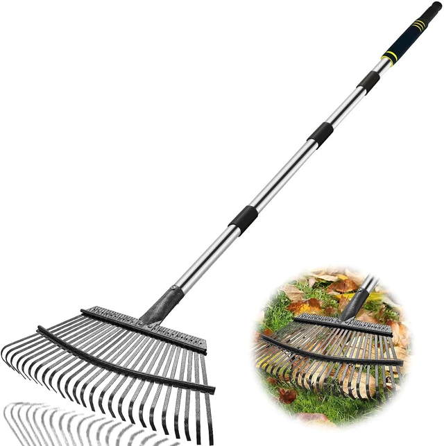 Main image of Heavy Duty Garden Rake 6FT Long 25 Tines | Leaf Rake for Lawn, Leaves, Yards, Grass, Garbage, Weeds, Debris (Black)